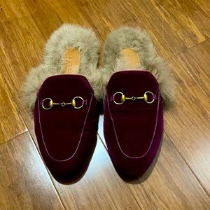 Gucci Velvet Fur Princetown Mules